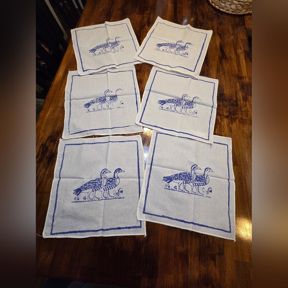 6 Vintage Printed Blue Loons/Ducks White 12” x 11”Napkins Cottege Core Costal - Picture 8 of 8